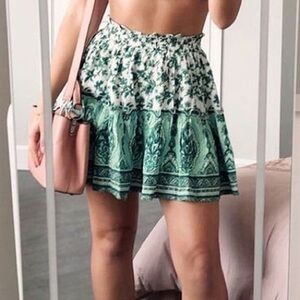 Sundae Muse Floral Green‎ Tiered Boho Mini Skirt